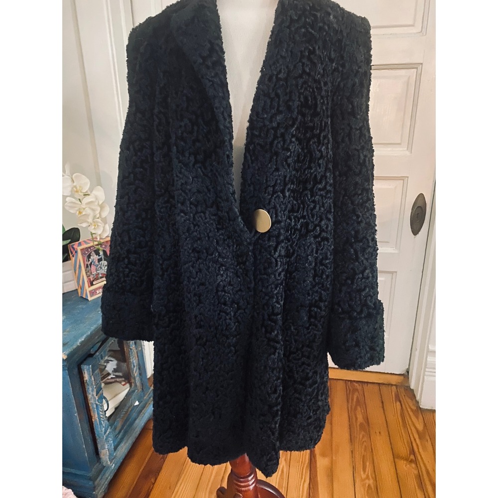 50 VTG Black Persian Lamb Fur Coat luxury old money rockabilly - Picture 6 of 12